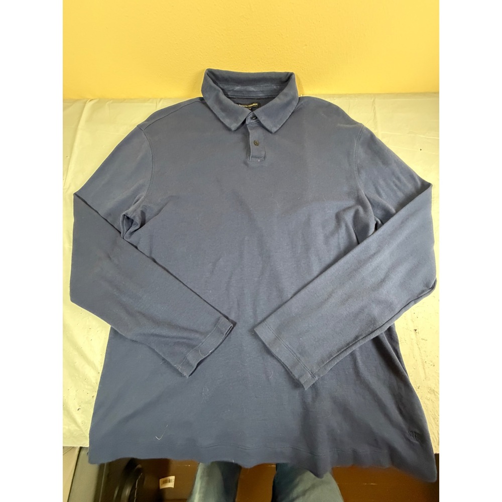 Banana Republic Mens Long Sleeve Polo Shirt Navy Blue 100% Cotton Large L
